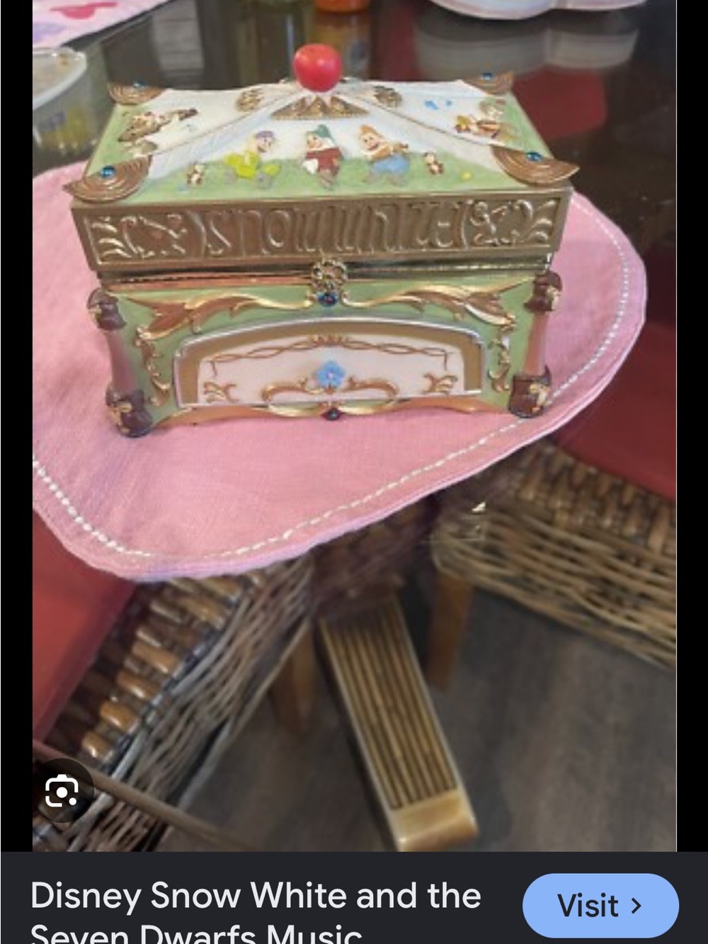 Disney Hand-Painted Music Box in Green, Gold & Purple